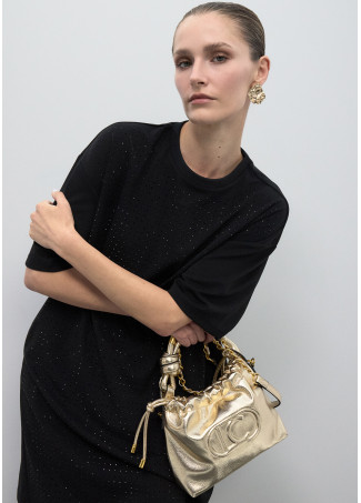 Golden Bucket Bag with Embossed Logo