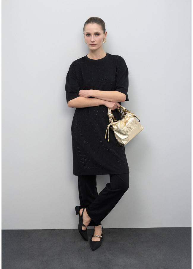 Golden Bucket Bag with Embossed Logo