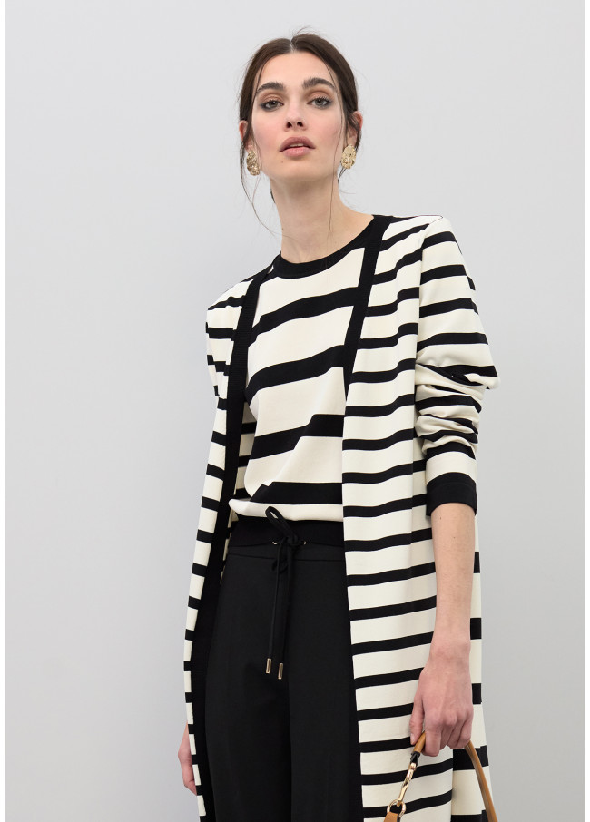 White and Black Knit Cardigan