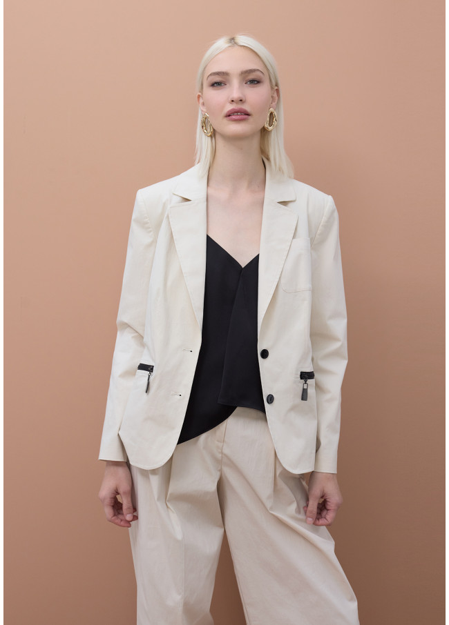 Blazer Ajustado com Bolsos de Zíper Laqueados