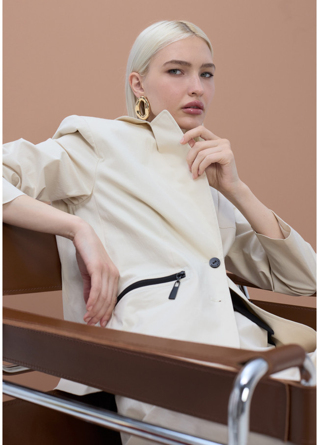 Blazer Ajusté avec Poches Zippées Laquées