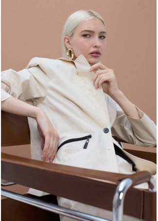 Blazer Ajusté avec Poches Zippées Laquées