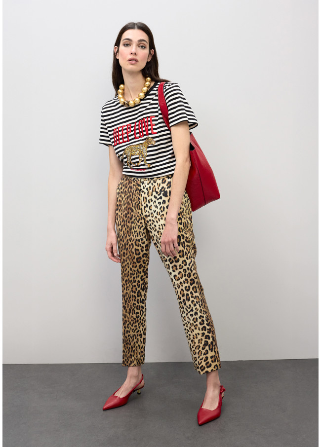 Pantalon flare raccourci imprimé animal