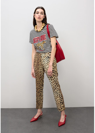 Pantaloni flare cropped stampa animale