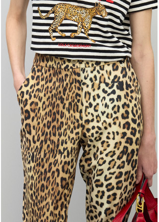 Pantaloni flare cropped stampa animale