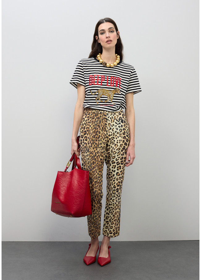 Pantalón flare cropped estampado animal