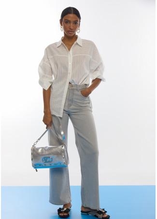 Metallic Umhängetasche mit Rechteckigen Nieten