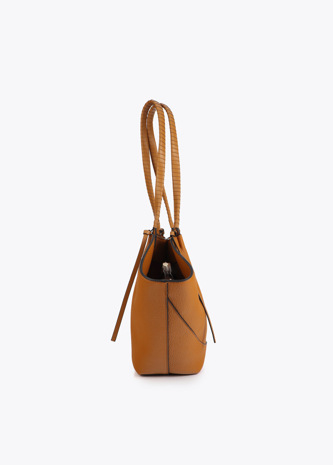 Faux Leather Shopper Braided Handle