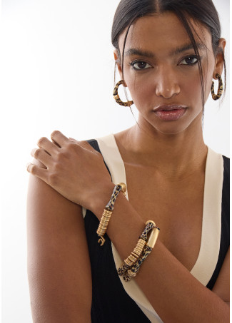 Set di Braccialetti Elastici con Pezzi Metallici Effetto Bambù Stampa Animale