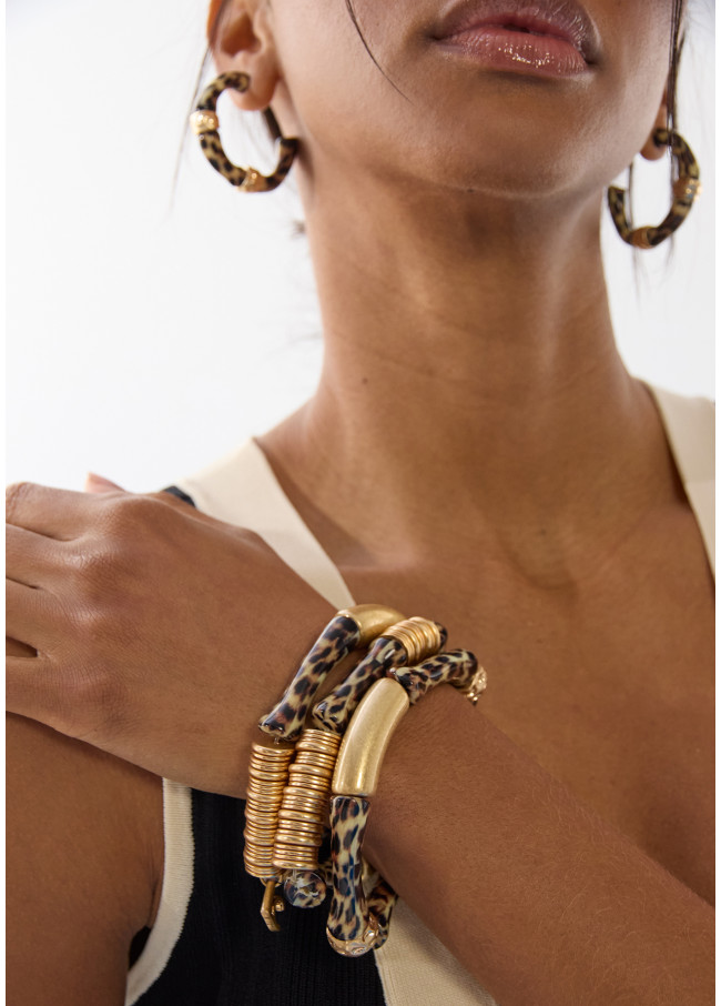 Elastic Bracelet Set with Bamboo Effect Metal...