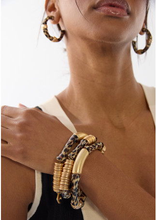 Pack de pulseras elásticas con piezas metálicas efecto bambú animal print