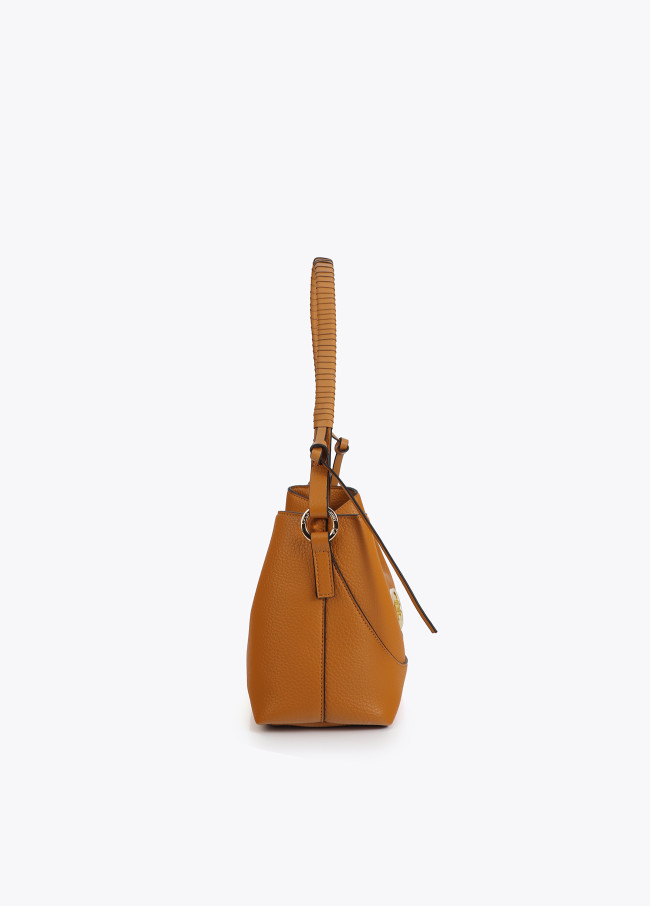 Sac Bandoulière Effet Cuir Anse Tressée et Nœud