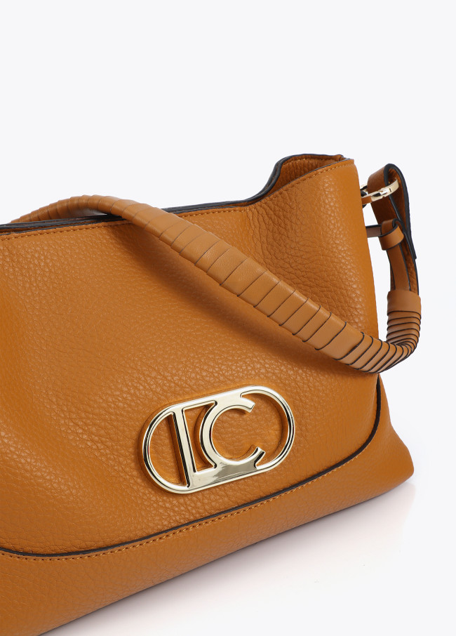 Sac Bandoulière Effet Cuir Anse Tressée et Nœud