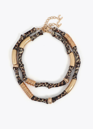 Set of Two Necklaces with Metallic Bamboo Effect and Animal Print