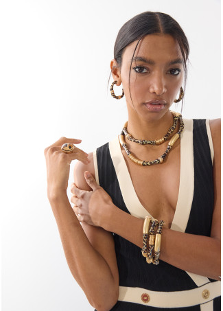 Pack collares con piezas efecto bambú y animal print