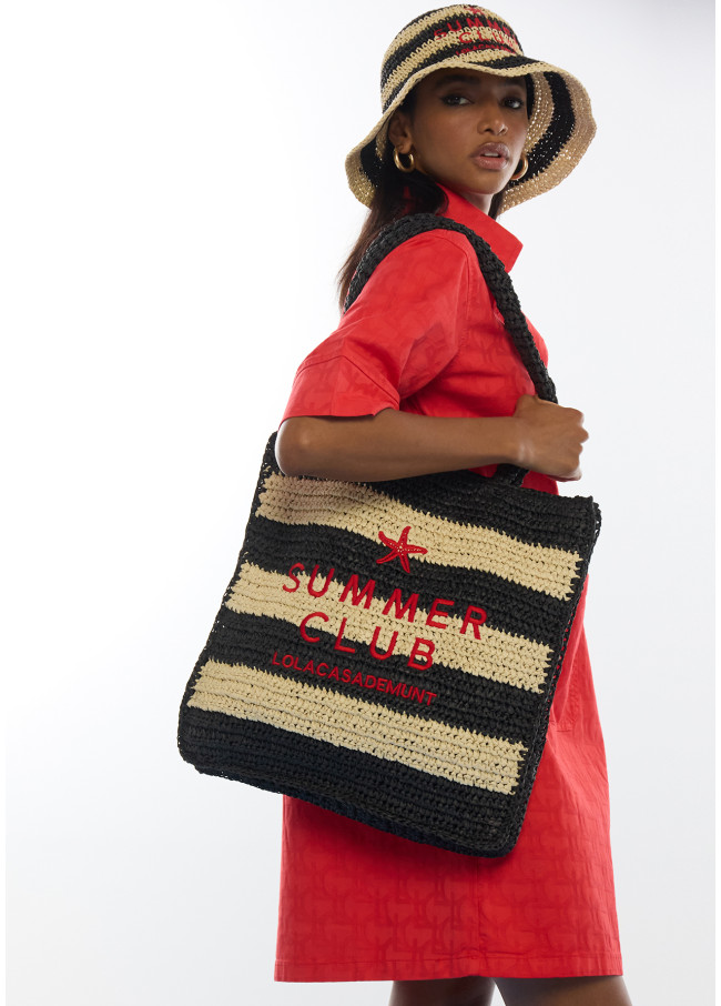 Borsa effetto rafia a righe con ricamo 3D