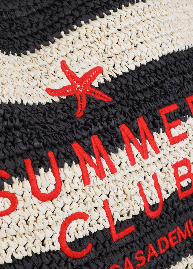 Striped Raffia Effect Bag with 3D Embroidery