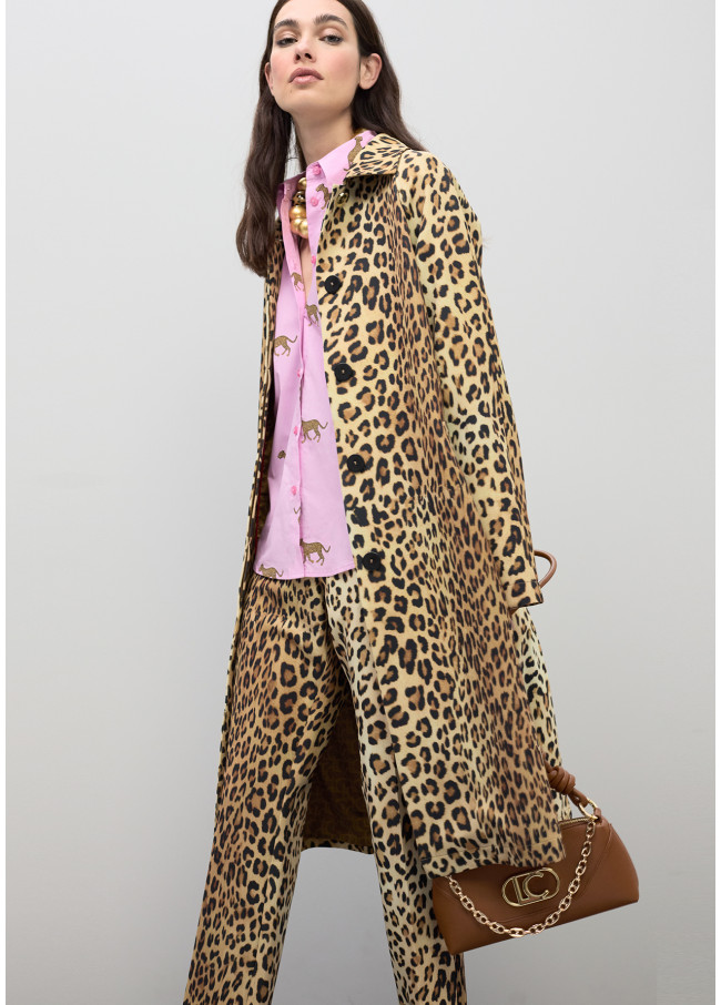 Straight Animal Print Trench Coat