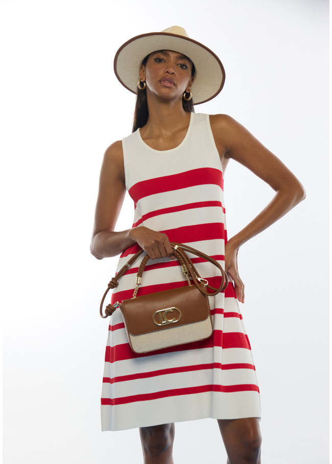 Two-Tone Faux Leather Flap Crossbody