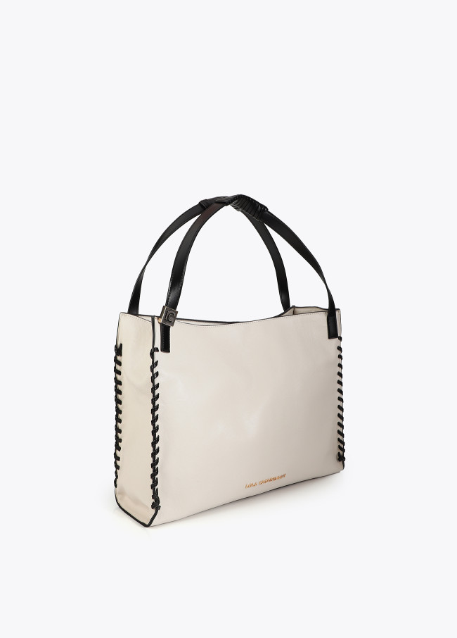 Shopper con Dettaglio Intrecciato a Contrasto