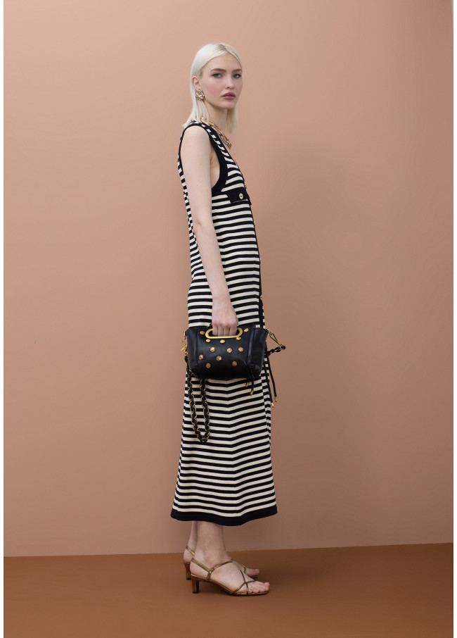 Abito Lungo a Righe Senza Maniche in Tricot con...