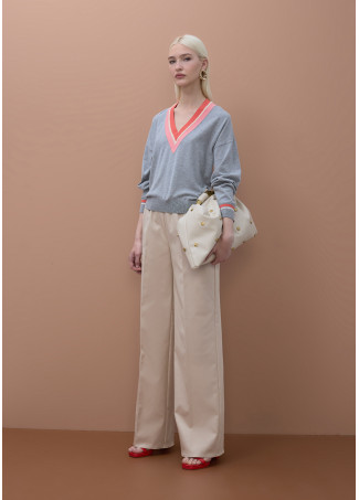 Jersey cuello pico a contraste y detalle trenza