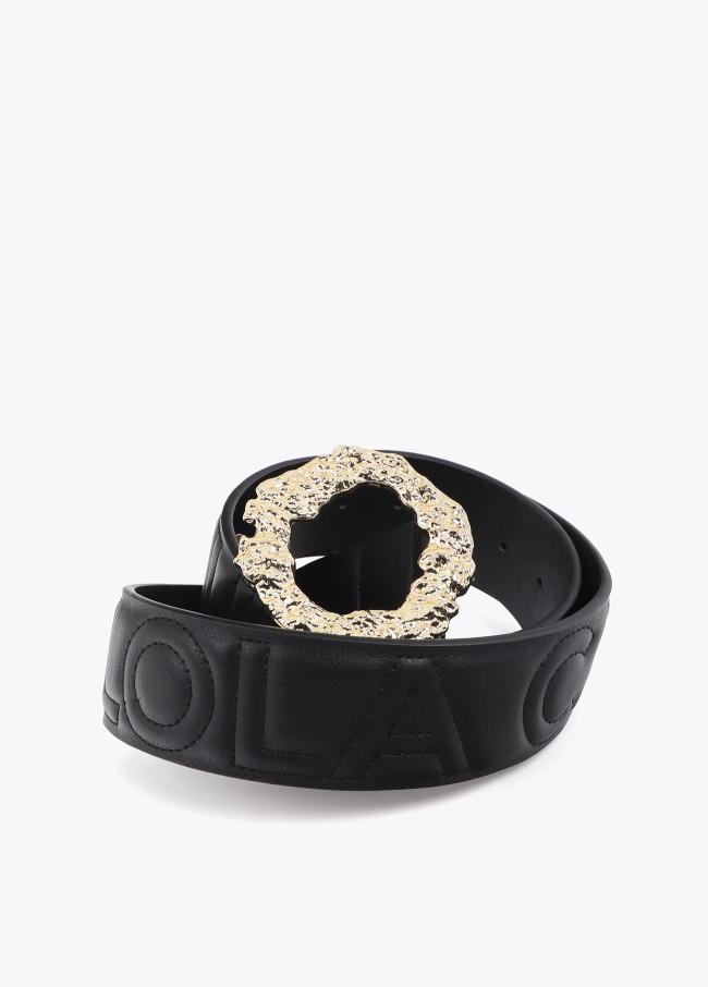 Belt with Textured Engraved Buckle and Logo...