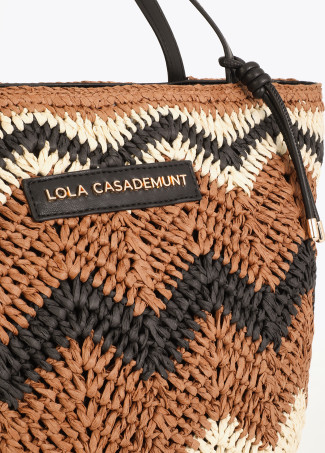 Two-Tone Herringbone Effect Raffia Bag