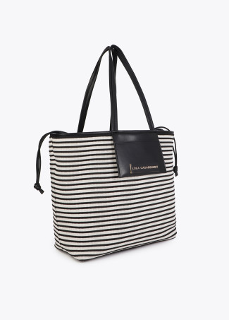 Shopper a righe in tessuto con effetto pelle.