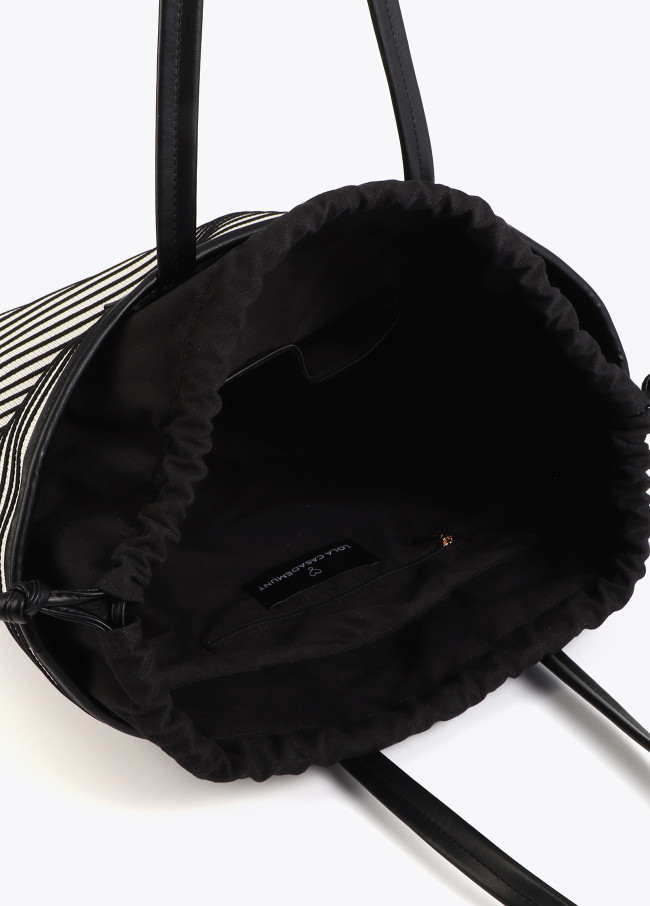 Striped Woven Shopper with Faux Leather Effect.