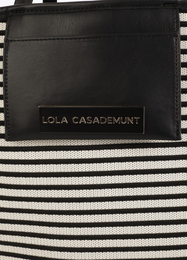 Striped Woven Shopper with Faux Leather Effect.