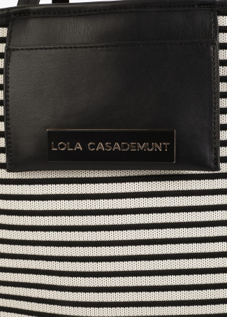 Striped Woven Shopper with Faux Leather Effect.