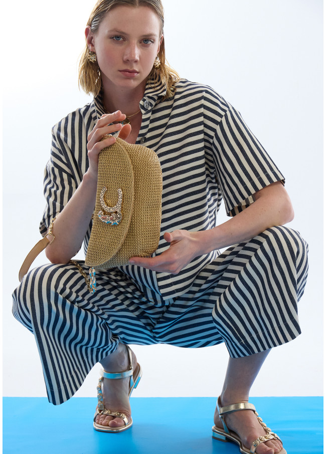 Event Bag Rattan Effect Leopard Logo