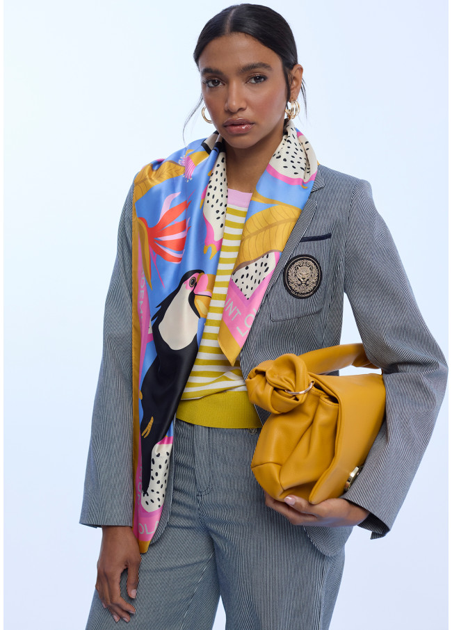 Satin Scarf with Tropical Print