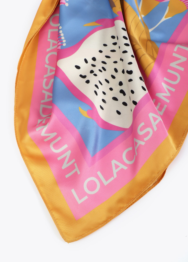 Satin Scarf with Tropical Print