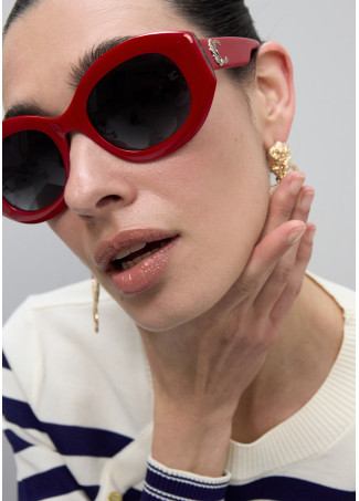 Round-Shaped Sunglasses with Leopard Logo