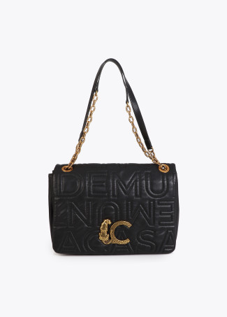 Bolsa tiracolo com logotipo pespontado