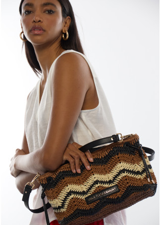 Bandoulière Bicolore Effet Raphia Chevron