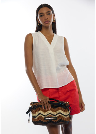 Bicolor Chevron Raffia Effect Crossbody