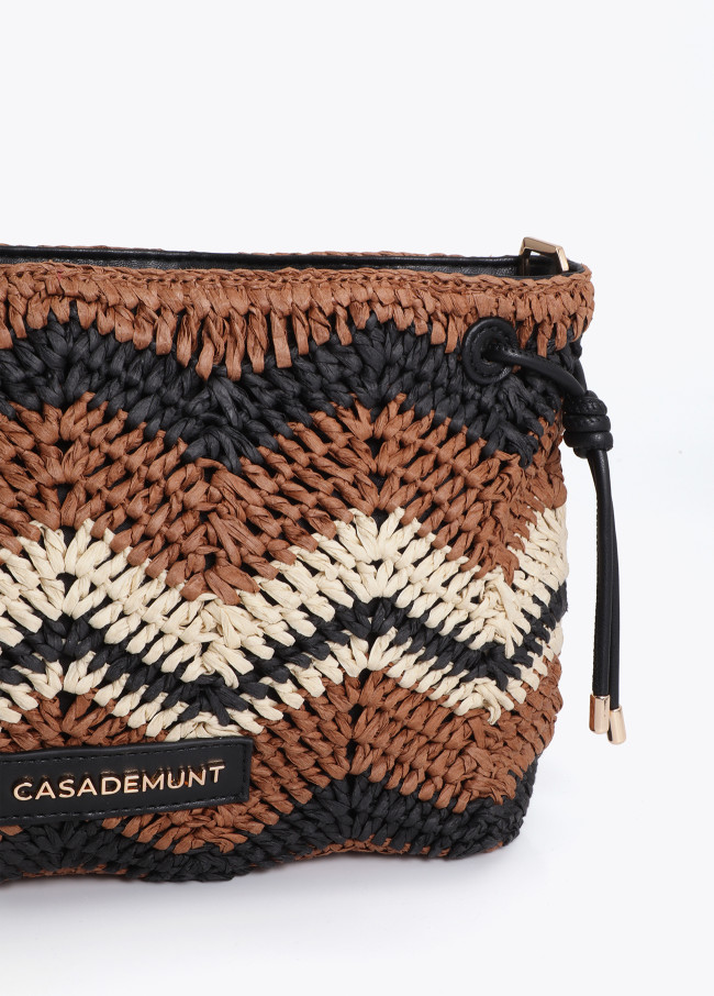 Bicolor Chevron Raffia Effect Crossbody