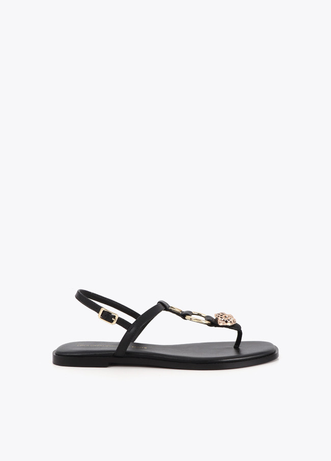 Flat Toe Sandals with Metallic Appliques