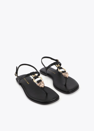 Flat Toe Sandals with Metallic Appliques