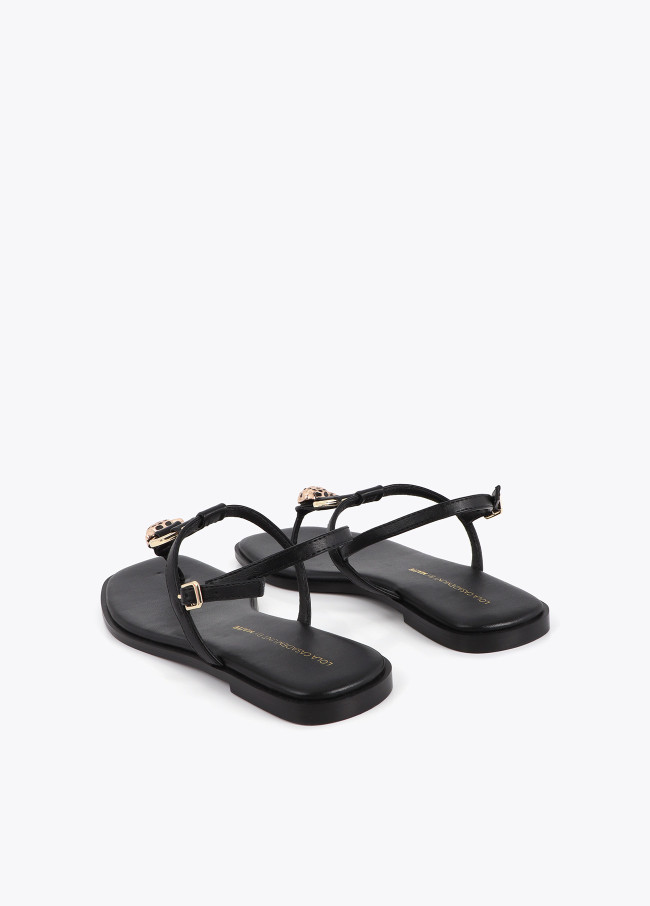 Flat Toe Sandals with Metallic Appliques