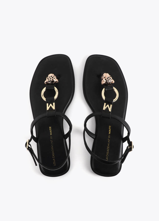 Flat Toe Sandals with Metallic Appliques