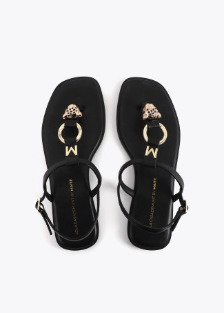 Flat Toe Sandals with Metallic Appliques