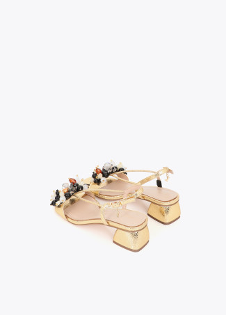Metallic Heel Sandals with Embellishments