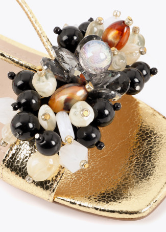 Metallic Heel Sandals with Embellishments