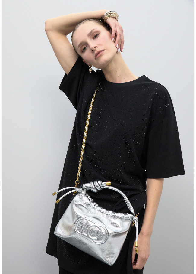 Golden Bucket Bag with Embossed Logo