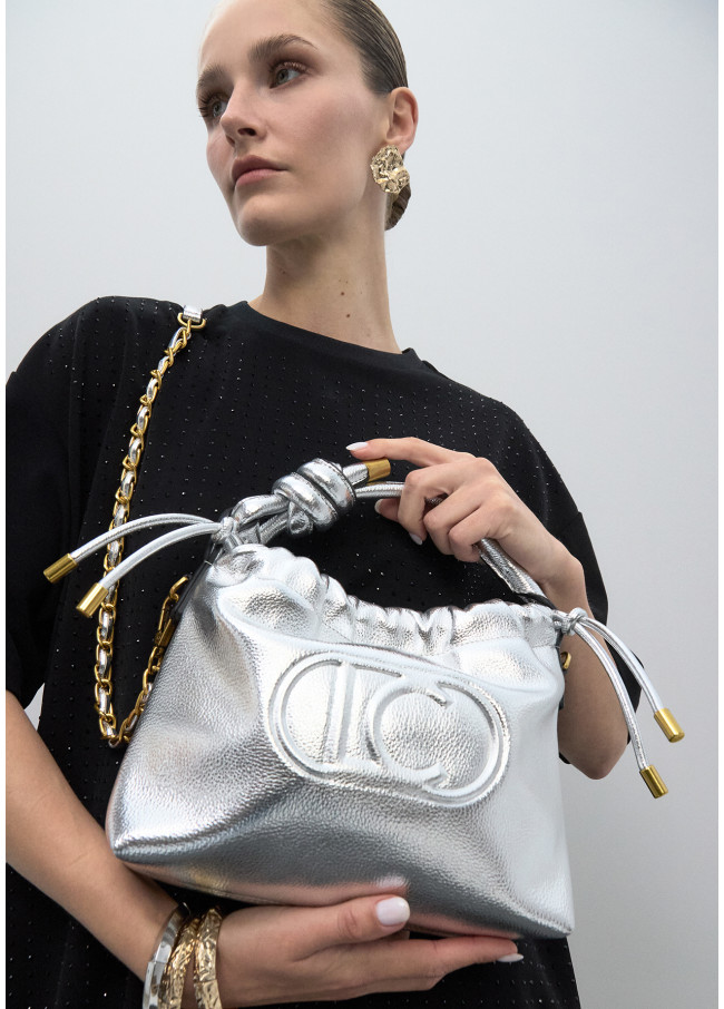 Golden Bucket Bag with Embossed Logo