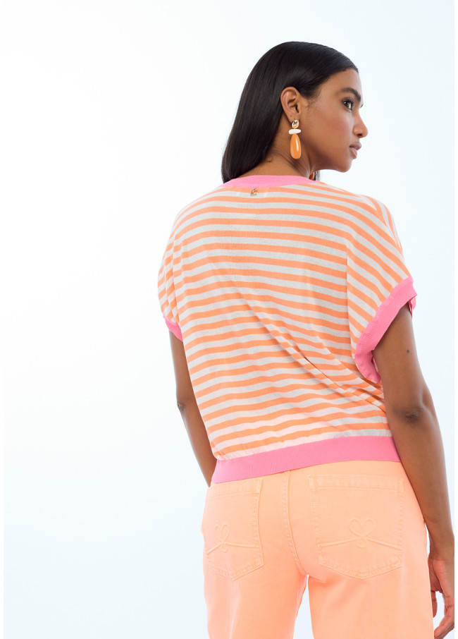 Short Sleeve Bicolor Striped Sweater